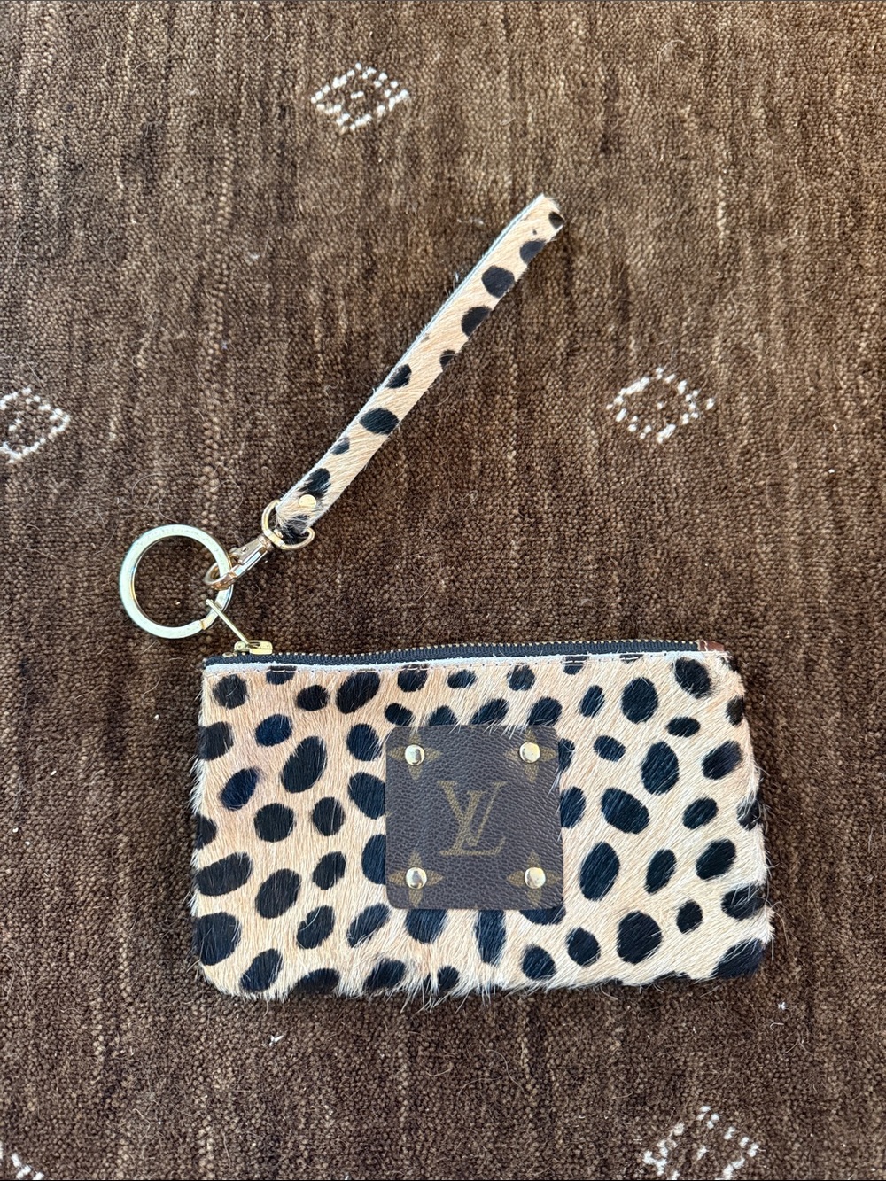 Louis Vuitton Beige and Black Leopard Print Wristlet Coin Pouch